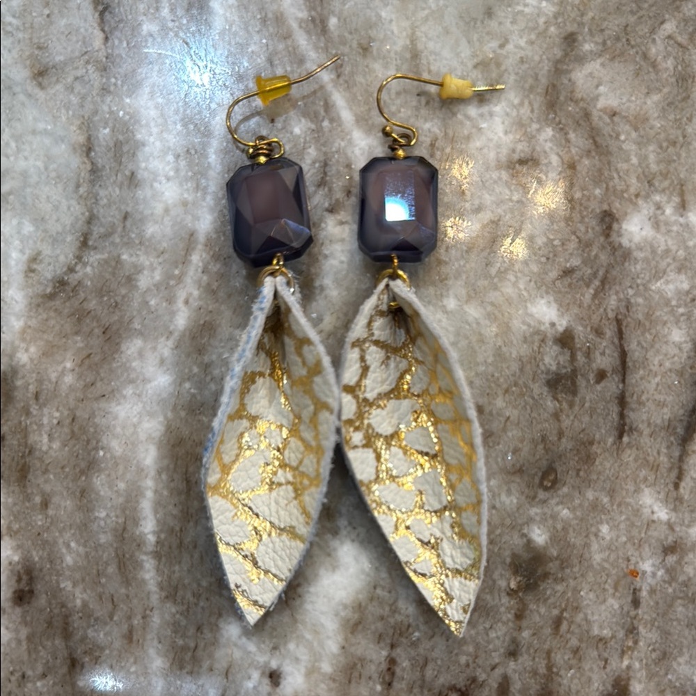 Elegant Gold and Purple Leaf Earrings